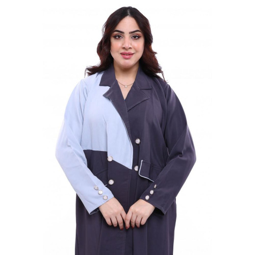 عباية ملونة من الامام مع موديل أزرار ناعمة للنساء - كحلي