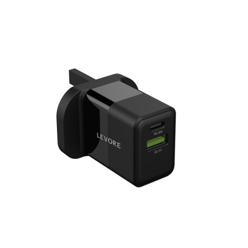 ليفوري شاحن حائط محول شحن سريع بمنفذ USB-C ومنفذ USB-A - بقوة 20 واط - LGW122