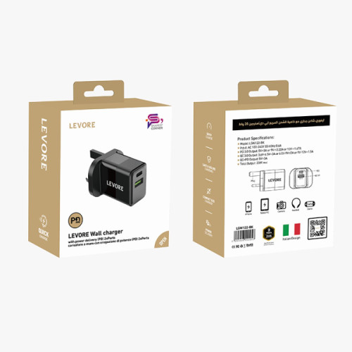 ليفوري شاحن حائط محول شحن سريع بمنفذ USB-C ومنفذ USB-A - بقوة 20 واط - LGW122