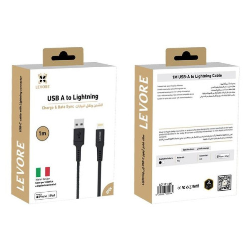 ليفوري كابل شحن بلاستيك USB-A إلى Lightning - بطول 1 متر - LC1111