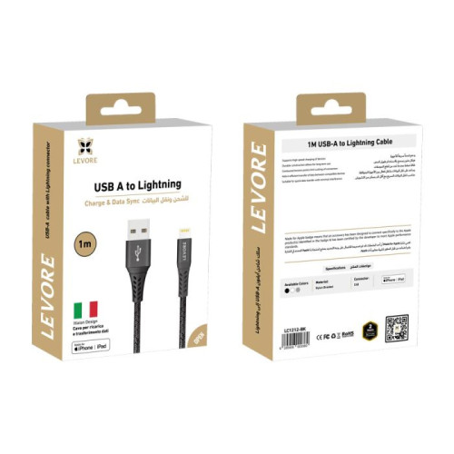 ليفوري كابل شحن آيفون نايلون USB-A إلى Lightning - بطول 1 متر - LC1212