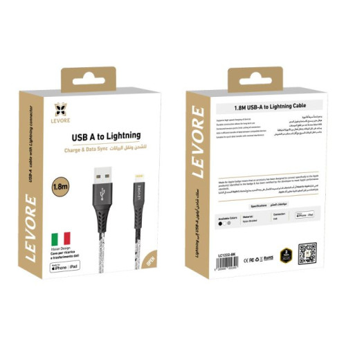 ليفوري كابل شحن آيفون نايلون USB-A إلى Lightning - بطول 1.8 متر - LC1222