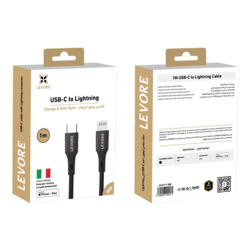 ليفوري كابل شحن بلاستيك USB-C إلى Lightning - بطول 1 متر - LC4111
