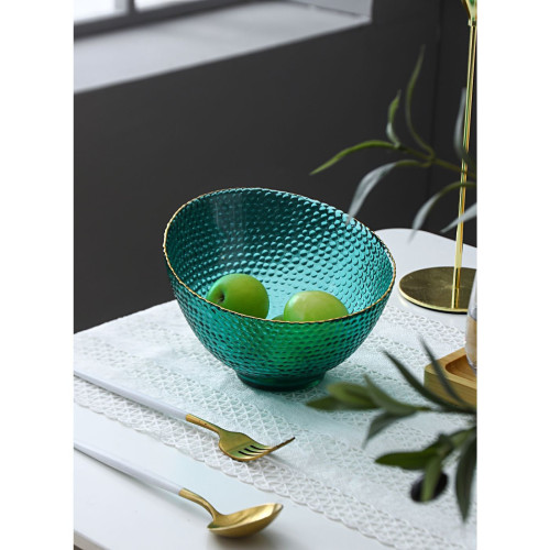 وعاء دائري أنيق ذو حافة ذهبية زجاجي - 18x12.3 سم