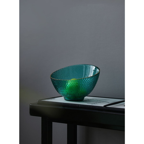 وعاء دائري أنيق ذو حافة ذهبية زجاجي - 18x12.3 سم