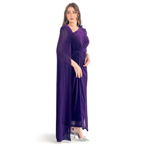 فستان سهرة متداخل بالخصر مع وشاح - بنفسجي