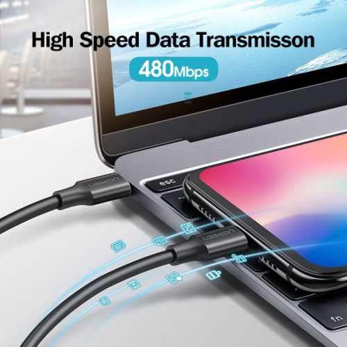 يوجرين كابل شحن Type-C - Type-C - 3 أمبير - 3 متر - أسود