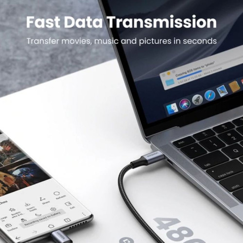 يوجرين كابل Type-C - Type-C بغطاء المنيوم مضفر - أسود