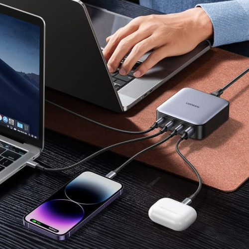 يوجرين نيكسود شاحن سطح مكتبي 100 واط 3 منافذ USB-C ومنفذ USB-A - رمادي