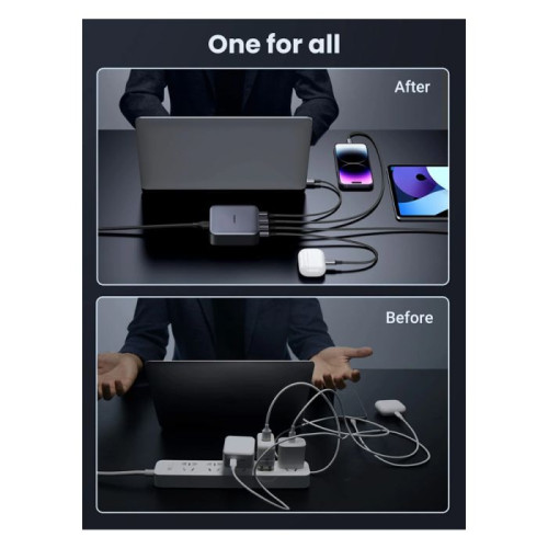 يوجرين نيكسود شاحن سطح مكتبي 100 واط 3 منافذ USB-C ومنفذ USB-A - رمادي