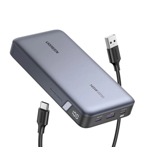 يوجرين باور بانك بمنفذين PD ومنفذ USB - بسعة بطارية 25000 ملليي أمبير - 145 واط - رمادي