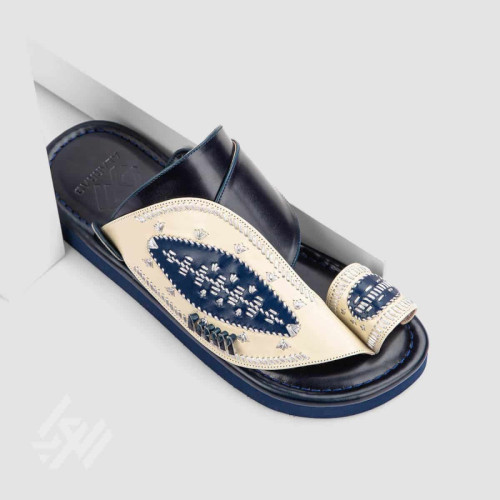 العراب حذاء شرقي مطرز للرجال - كحلي وأبيض - 222626