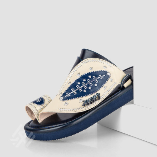 العراب حذاء شرقي مطرز للرجال - كحلي وأبيض - 222626