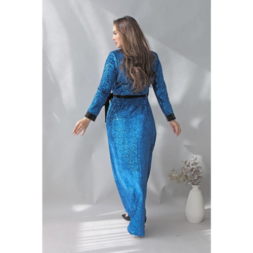 جلابية طويلة مع حزام جلد - أزرق