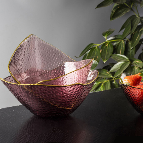 وعاء مربع زجاجي على الطراز الاسكندنافي بحواف ذهبية - 16.8x16.8x7.5 سم