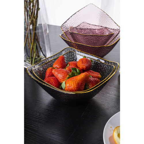 وعاء مربع زجاجي على الطراز الاسكندنافي بحواف ذهبية - 16.8x16.8x7.5 سم