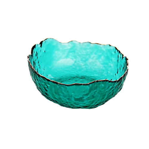 وعاء سلطة زجاجي بحافة ذهبية - 17x17x7 سم