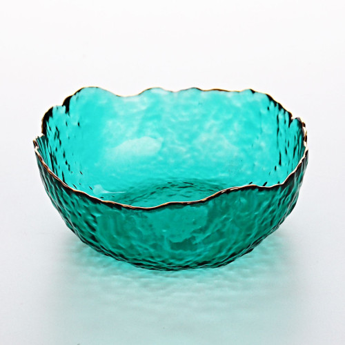 وعاء سلطة زجاجي بحافة ذهبية - 17x17x7 سم