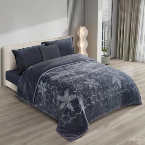 كراون بطانية محفور المخمل والفرو مزدوجة - 6 كغ - 220x240 سم