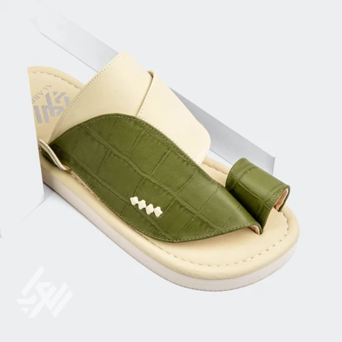 العراب حذاء شرقي بخامات إيطالية للرجال - بيج وأخضر - GF-263