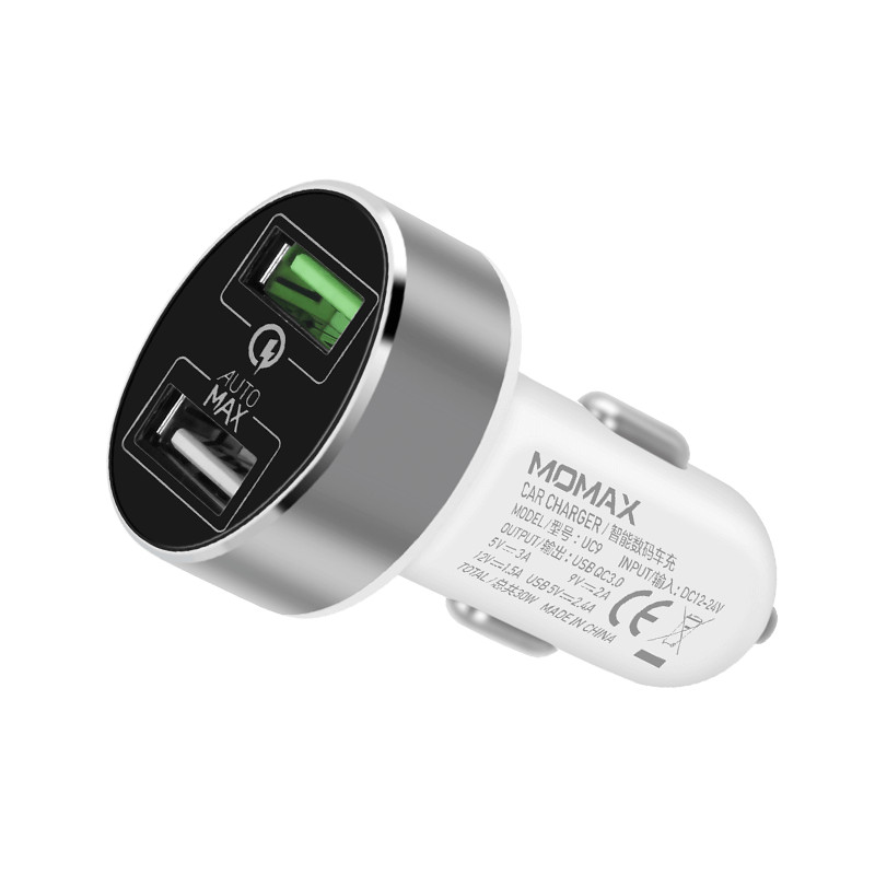 موماكس شاحن سيارة 30 واط مخرجين USB  لون ابيض