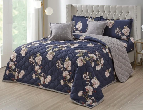 طقم لحاف من اورز مظغوط بنقشه راقية من الزهور6 قطع مقاس كنج نفرين SX-01