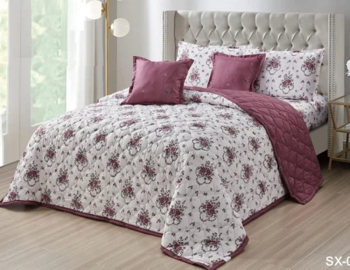 طقم لحاف من اورز مظغوط بنقشه راقية من الزهور6 قطع مقاس كنج نفرين SX-04