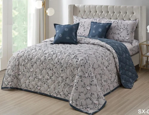 طقم لحاف من اورز مظغوط بنقشه راقية من الزهور6 قطع مقاس كنج نفرين SX-07