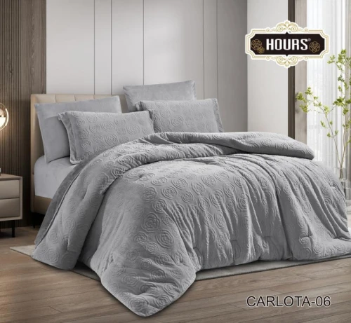 أورز طقم لحاف شتوي فاخر فائق النعومة من فرو مخملي دافئ بتصميم عصري سادة 4 قطع مقاس مفرد CARLOTA-06