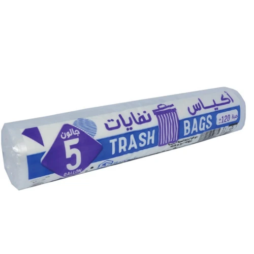 رول نفاية 5 جالون ابيض 120 حبة 4 كيلو 10 رول