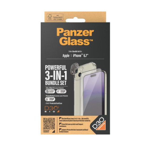 بانزر جلاس باندل 3 في 1 لايفون 15/ 6.7 مع مادة D3O®| شفاف كامل