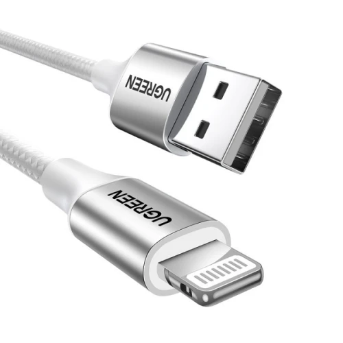 يوجرين سلك شاحن من USB إلى آيفون مضفر بطول 2 م - فضي