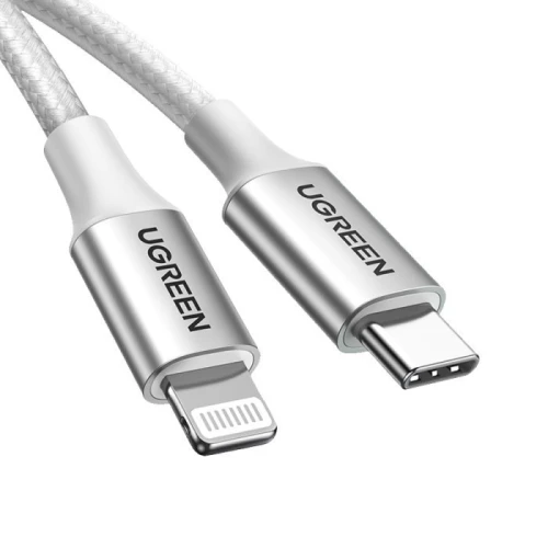 يوجرين سلك شاحن من USB-C إلى آيفون مضفر بطول 2 م - فضي