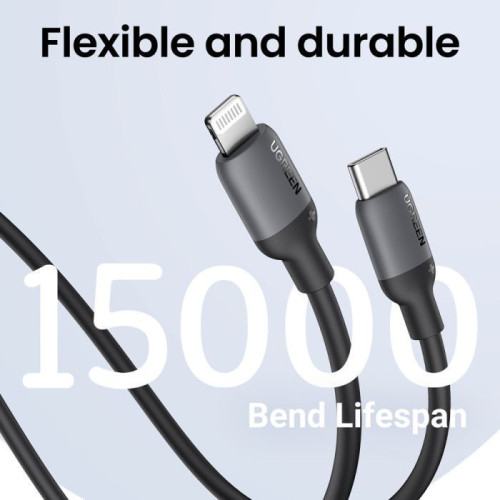 يوجرين سلك شاحن من USB-C إلى آيفون سيلكون بطول 1 م - أسود
