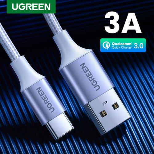 يوجرين سلك شاحن من USB إلى USB-C مضفر بطول 3 م - فضي