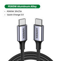 يوجرين سلك شاحن من USB-C إلى USB-C مضفر بطول 1 م - أسود
