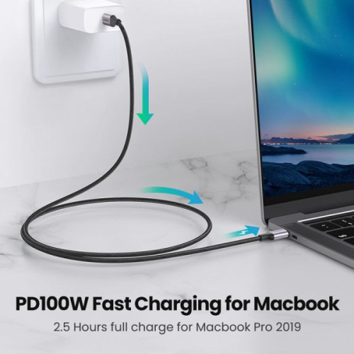 يوجرين سلك شاحن من USB-C إلى USB-C مضفر بطول 1 م - أسود
