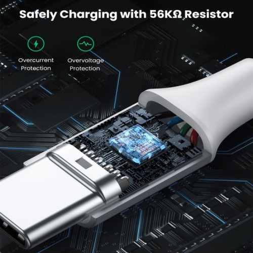 يوجرين سلك شاحن من USB إلى USB-C مضفر بطول 2 م - أبيض