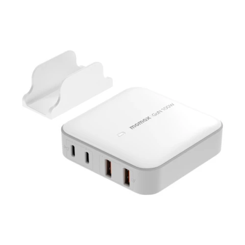موماكس شاحن مكتبي بتقنية الجان بمنفذين USB|C ومنفذين USB بقوة 100 واط | ابيض