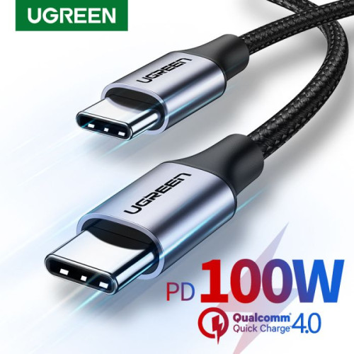 يوجرين Type-C - Type-C 2.0 كابل شاحن مضفر - 100 واط - 3 متر - أسود