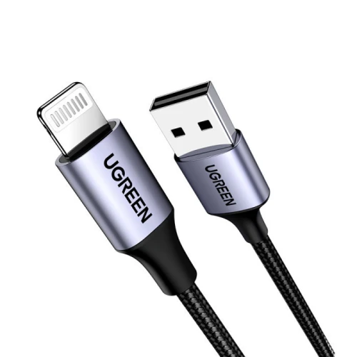 يوجرين سلك شاحن من USB إلى آيفون مضفر بطول 2 م - أسود