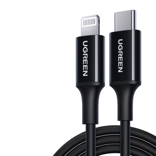 يوجرين سلك شاحن من Type-C إلى Lightning - غلاف مطاطي - 2 متر - أسود