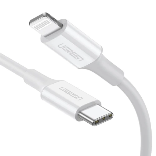 يوجرين سلك شاحن من Type-C إلى Lightning مطلي بالنيكل بطول 1.5 م - 60 واط - أبيض