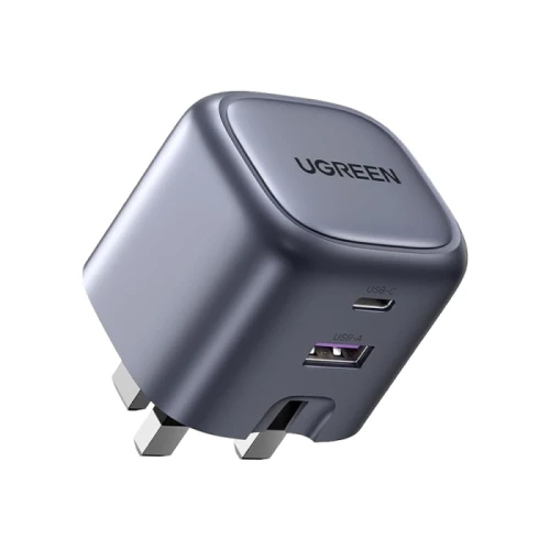 يوجرين نيكسود شاحن جداري بمنفذ GaN Type-C ومنفذ USB - بقوة 35 واط - رمادي