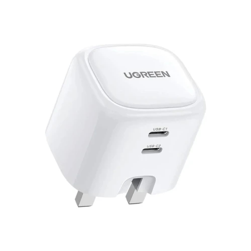 يوجرين نيكسود شاحن جداري GaN سريع قابل للطي بمنفذين USB-C - قوة 45 واط - أبيض