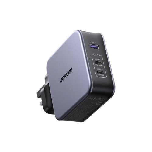 يوجرين شاحن جداري بقوة 140 واط - بمنفذين PD وبمنفذ USB-A بتقنية GaN شحن سريع - رمادي
