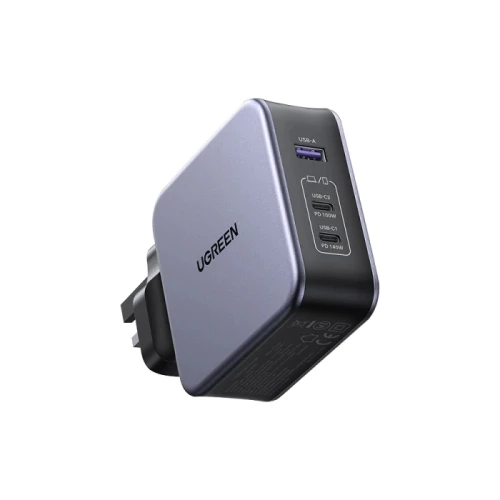 يوجرين شاحن جداري بقوة 140 واط - بمنفذين PD وبمنفذ USB-A بتقنية GaN شحن سريع - رمادي