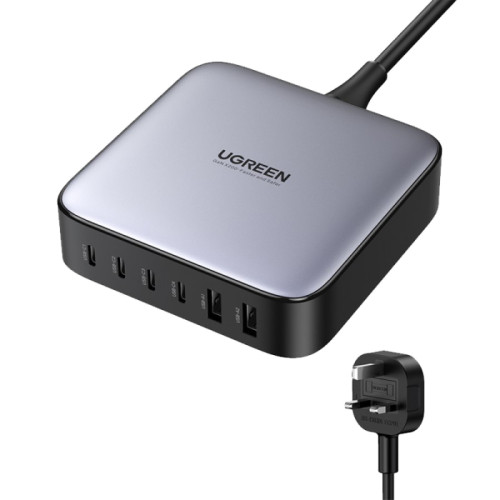 يوجرين شاحن بقوة 200 واط - 4 منافذ PD وبمنفذين USB-A بتقنية GaN - رمادي