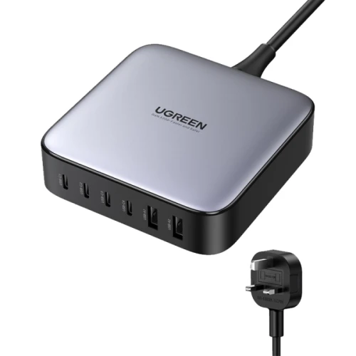 يوجرين شاحن بقوة 200 واط - 4 منافذ PD وبمنفذين USB-A بتقنية GaN - رمادي