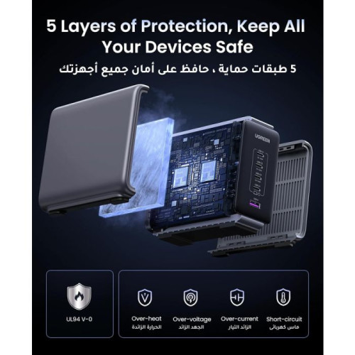 يوجرين نيكسود شاحن جداري بقوة 300 واط - 4 منافذ USB-C و منفذ USB-A - أسود